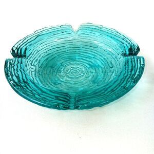 Anchor Hocking Soreno  Glass Art Ashtray  6 Inch  MCM 1960’s Aqua
